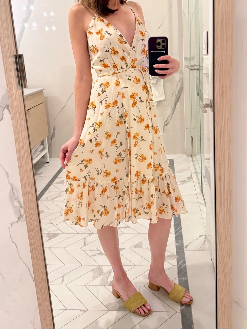 Reformation Floral Midi Dress Ivory Yellow Print Tie Strap XS